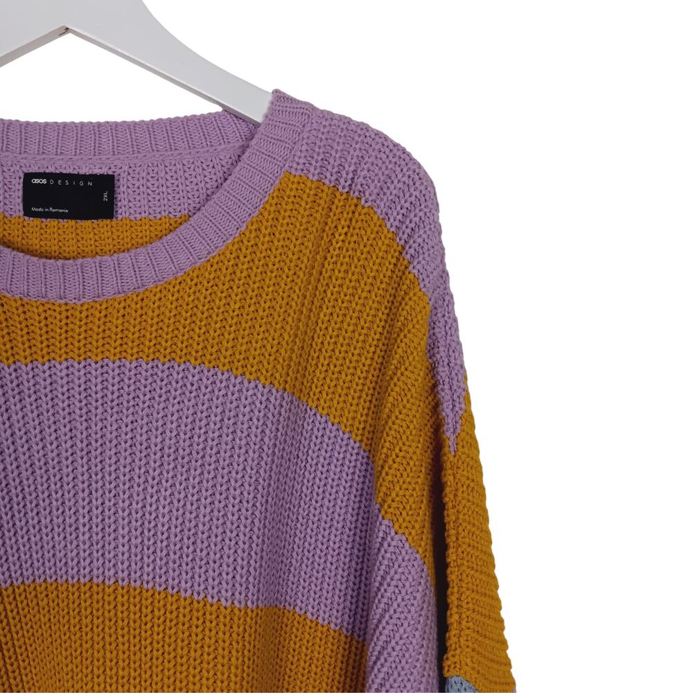ASOS DESIGNS Rib Knit Colorblock Sweater Lilac Yellow Blue Black - 2XL - Picture 3 of 9